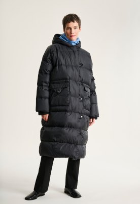 Feather Down Coat With Pockets Black 15427