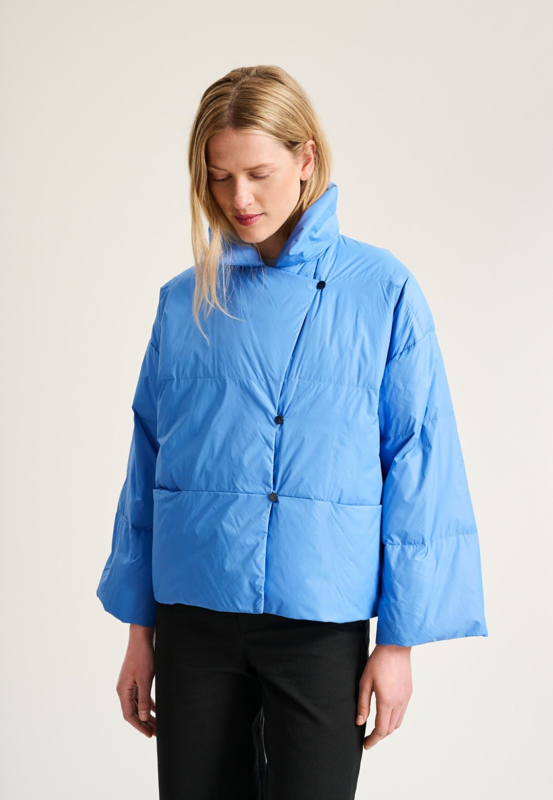 Feather Down Lapel Jacket Lake Blue 15429