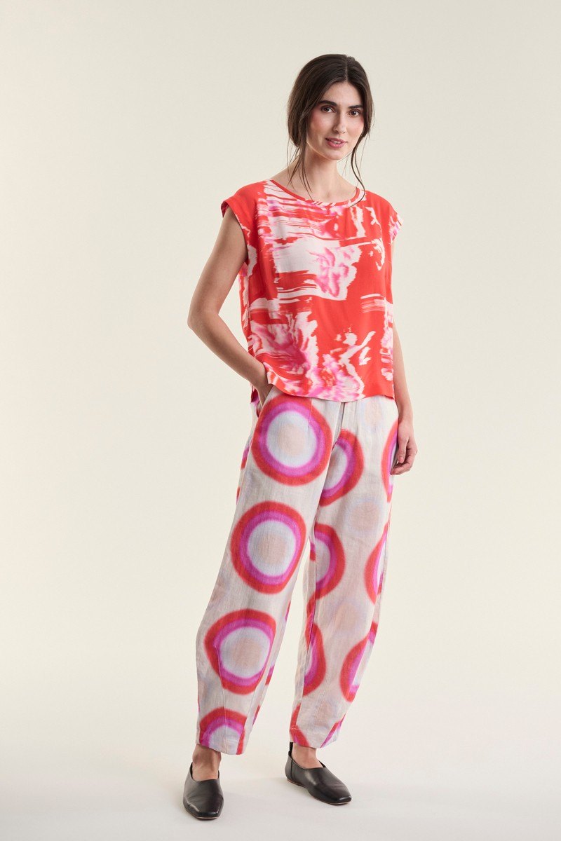 Haru FSC Blouse W. Round Neck Kimono Flower 15216