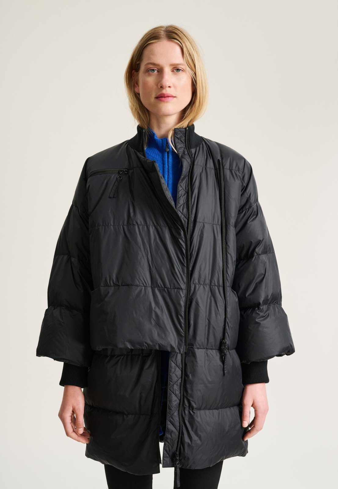 Feather Down Jacket With Zipper Black 15428