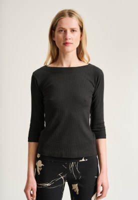 Naibu Rib 3/4-Sleeved Black Blouse 15317