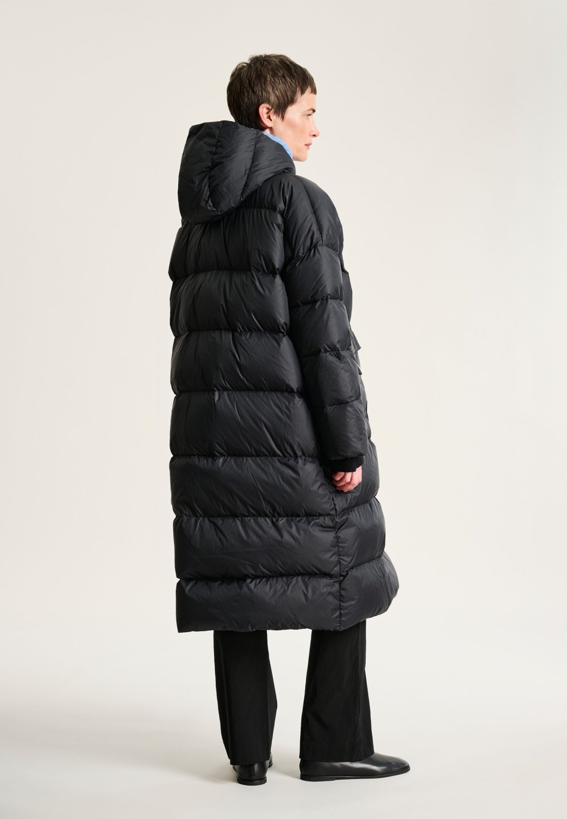 Feather Down Coat With Pockets Black 15427