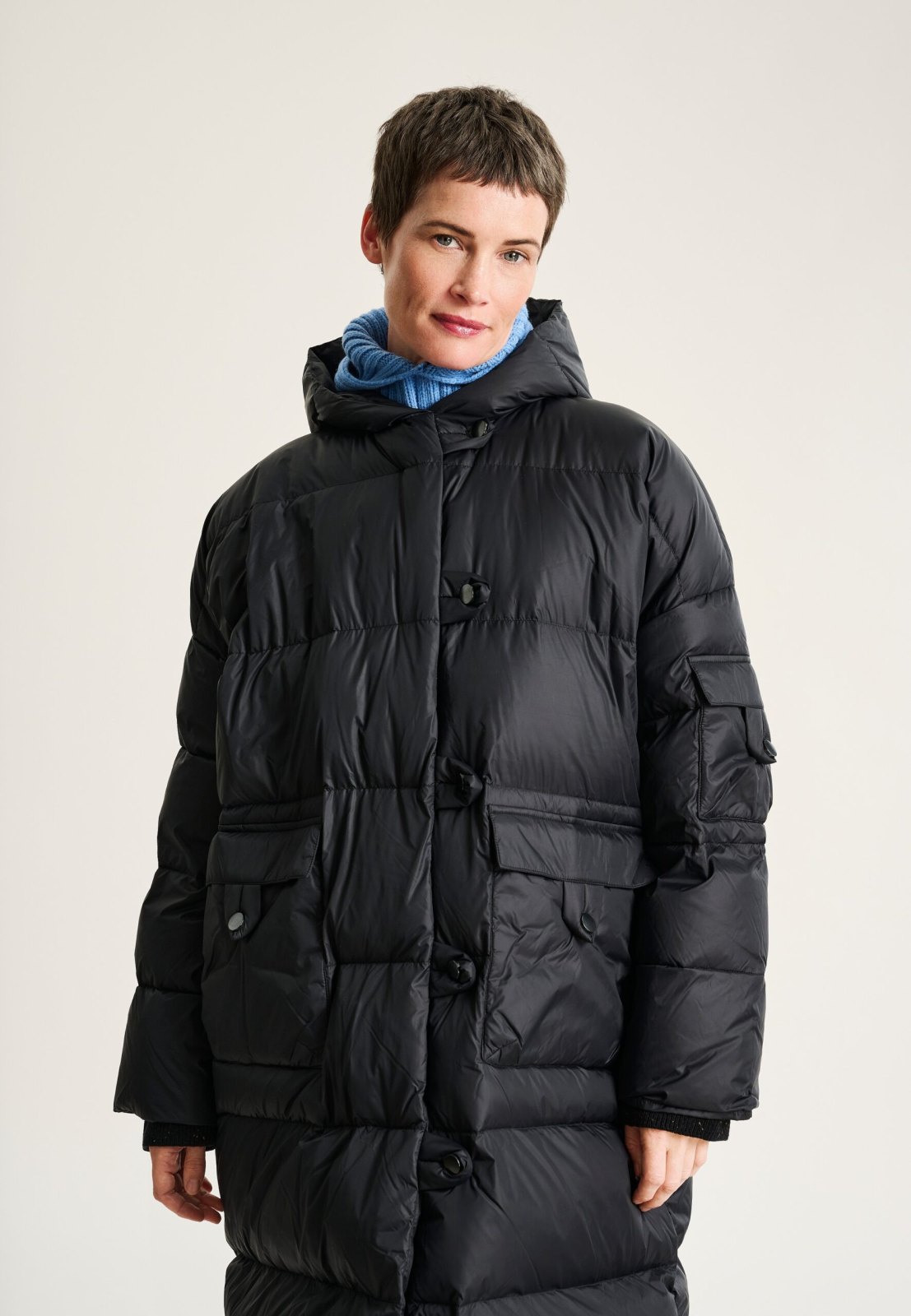 Feather Down Coat With Pockets Black 15427