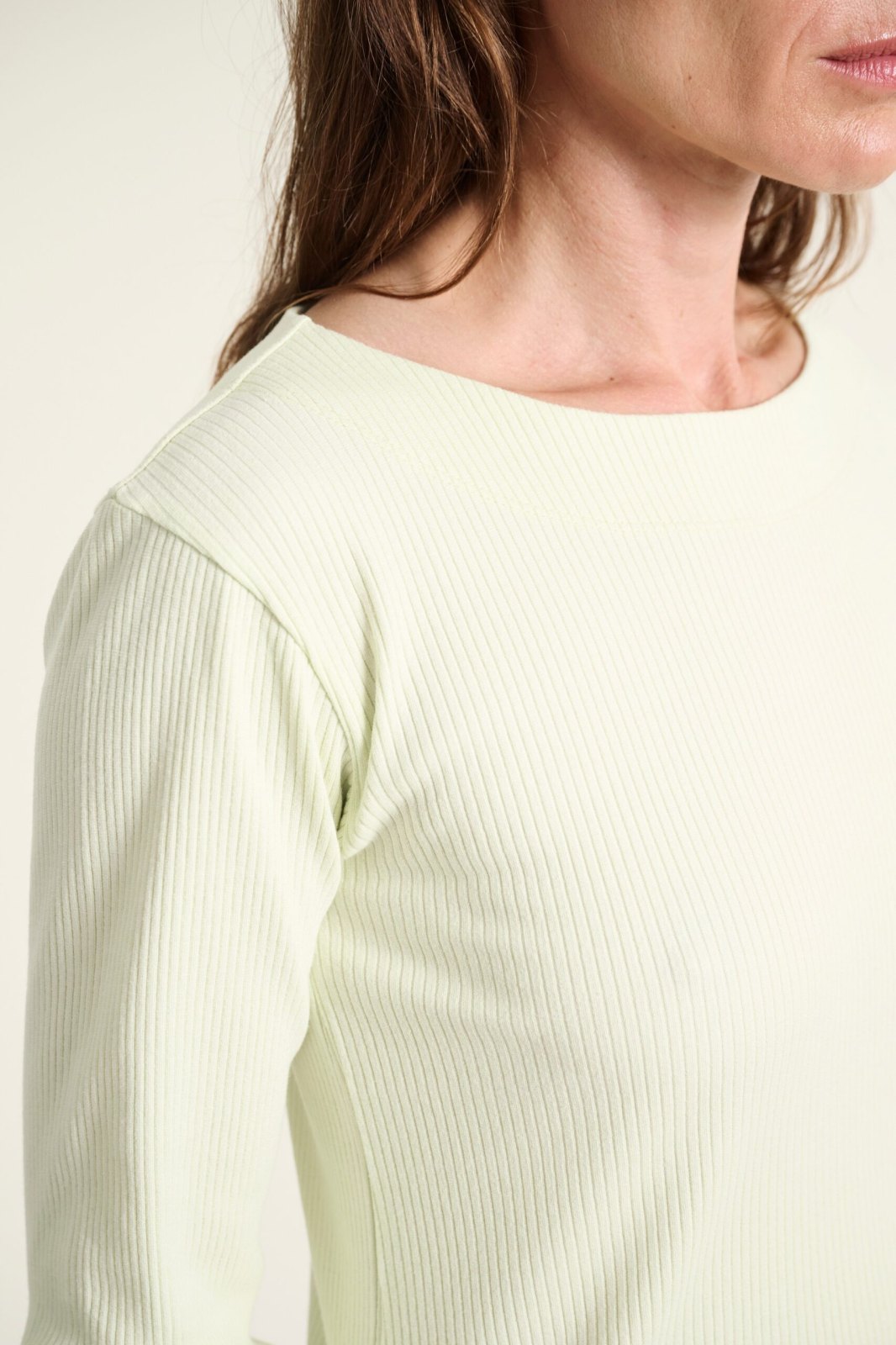 Naibu Ribbed 3/4-Sleeve Blouse Lime Cream 15070