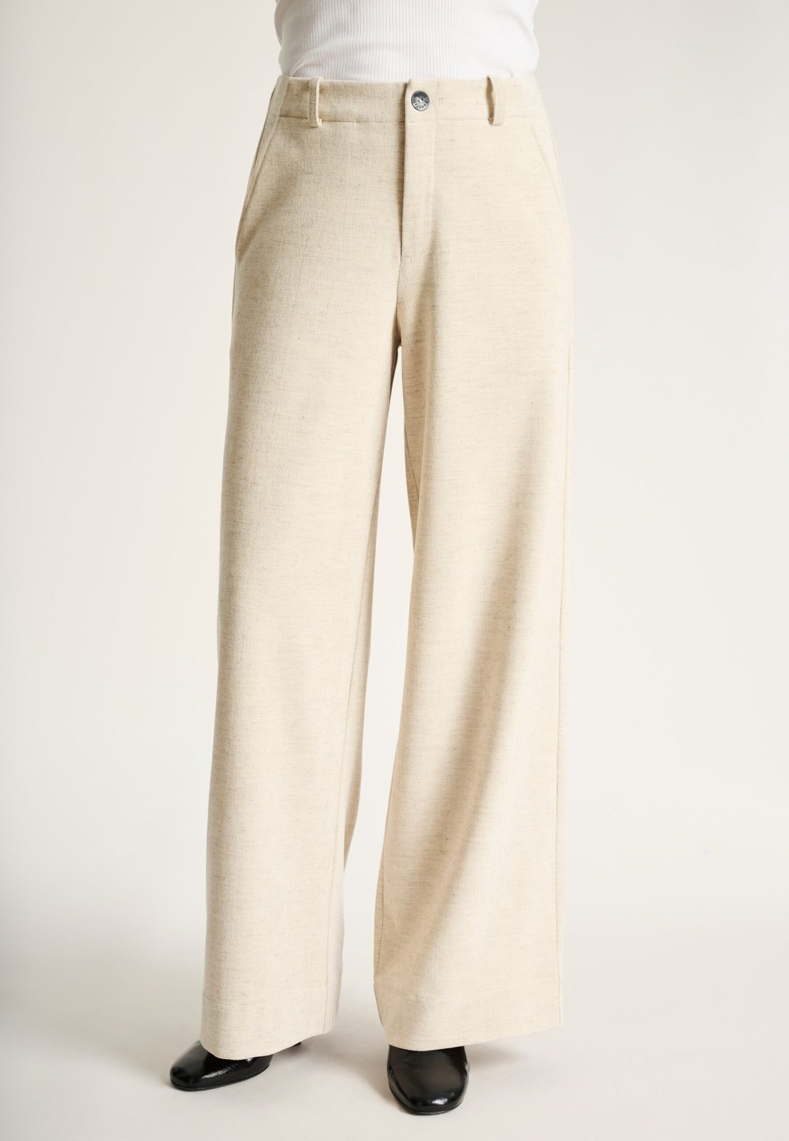 Shinji Long Straight Trousers Ivory Melange 15389