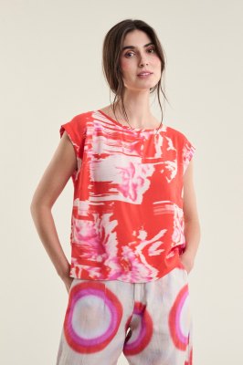 Haru FSC Blouse W. Round Neck Kimono Flower 15216