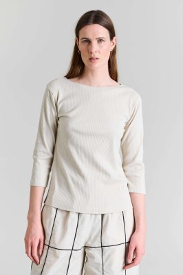 Naibu Rib Blouse W. 3/4 Sleeves Ivory 14748