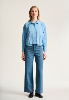 Core Cotton Shirt With Pleats Lake Blue 15307