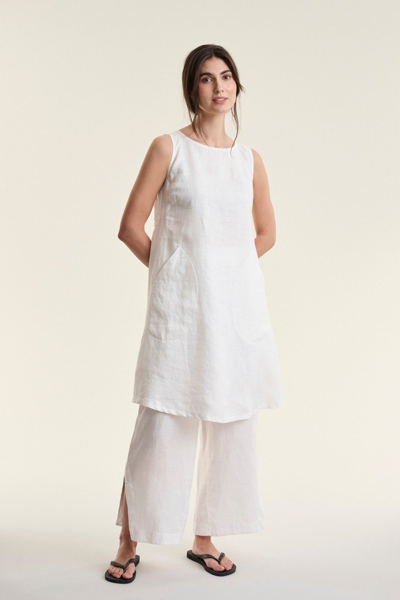 Elastic Trousers Airy Linen White 15196