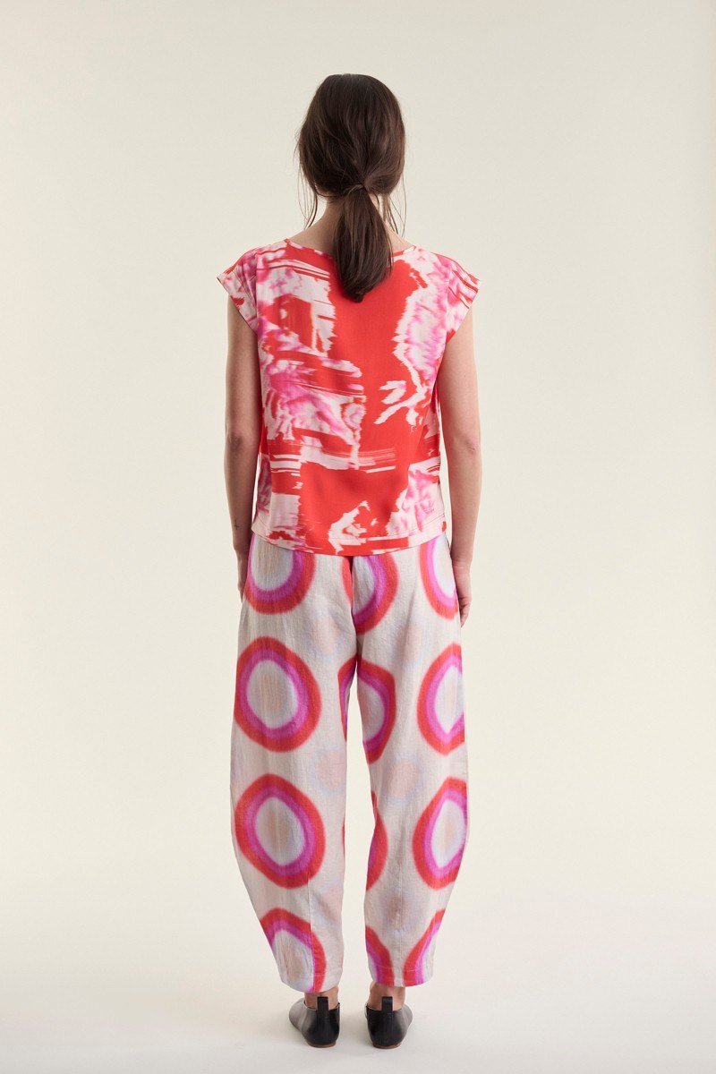 Haru FSC Blouse W. Round Neck Kimono Flower 15216