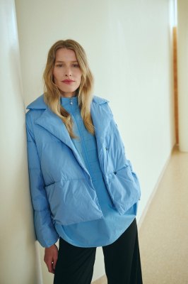Feather Down Lapel Jacket Lake Blue 15429