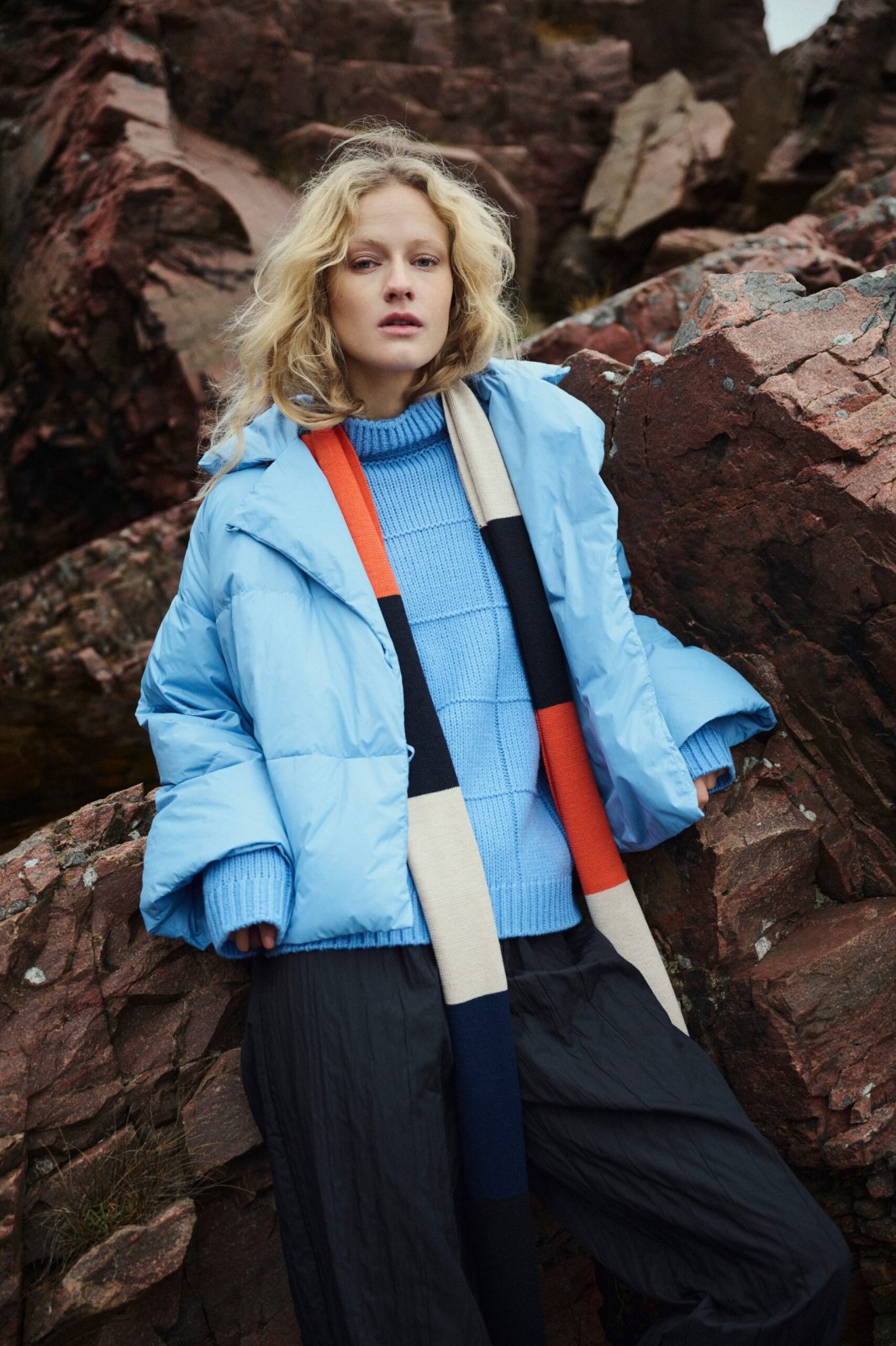 Feather Down Lapel Jacket Lake Blue 15429