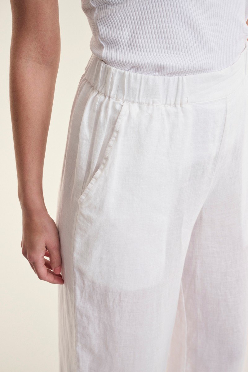 Elastic Trousers Airy Linen White 15196