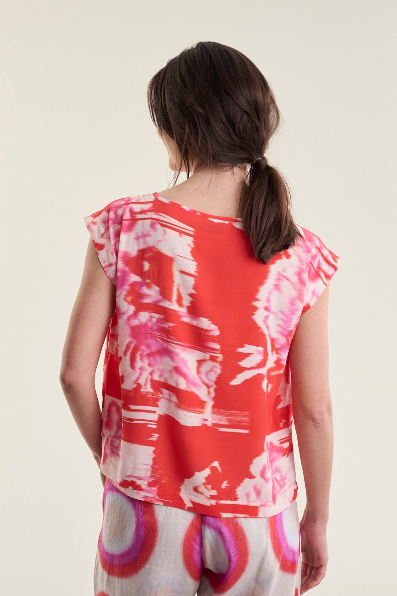 Haru FSC Blouse W. Round Neck Kimono Flower 15216