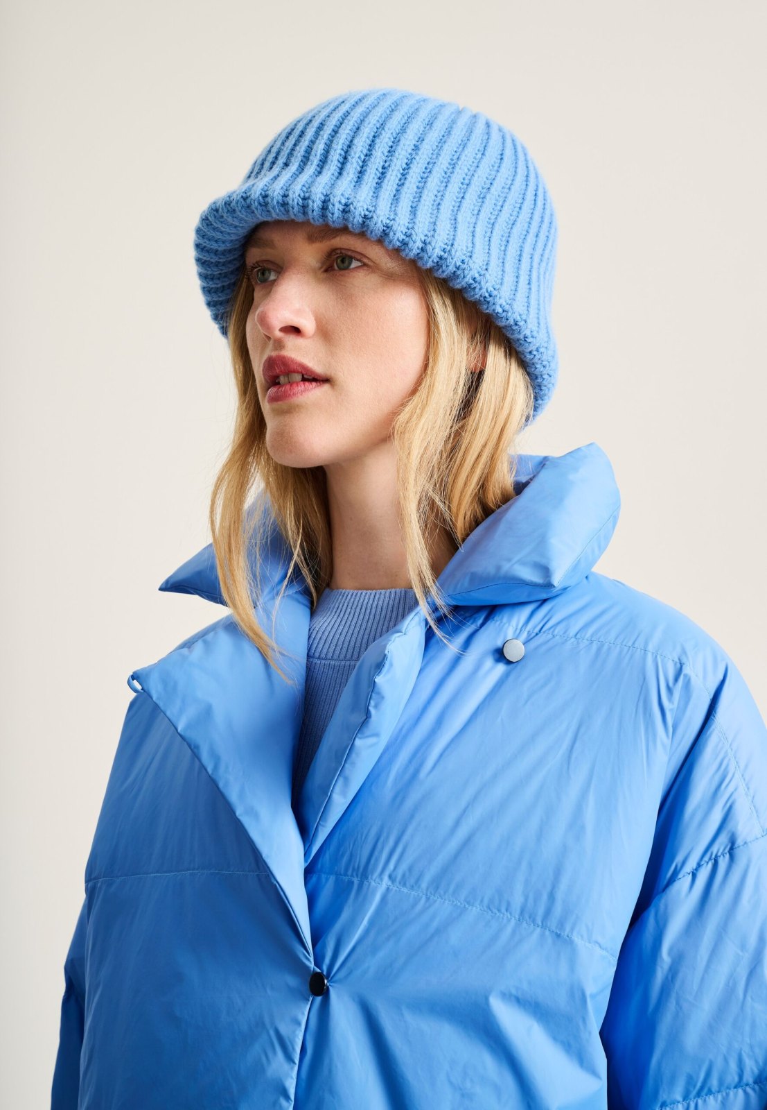 Feather Down Lapel Jacket Lake Blue 15429