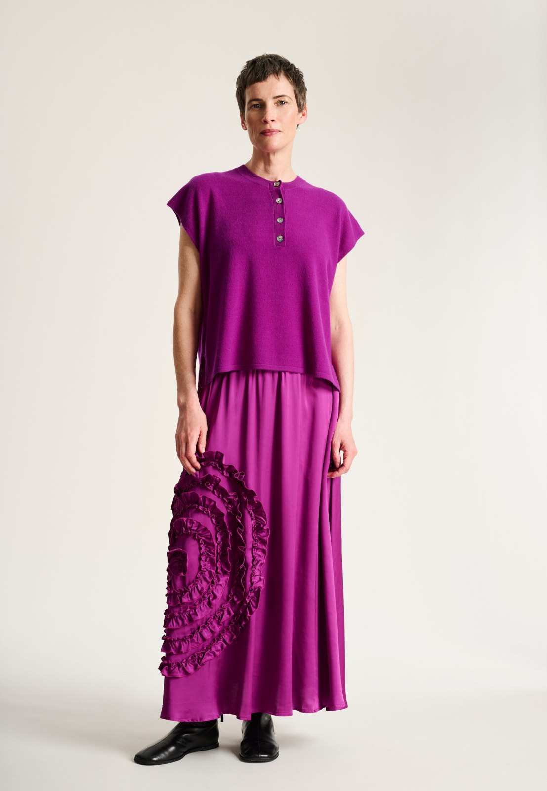 Kumo Cashmere Blouse With Buttons Pink Purple 15344