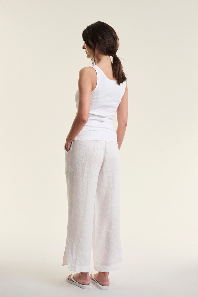 Elastic Trousers Airy Linen White 15196