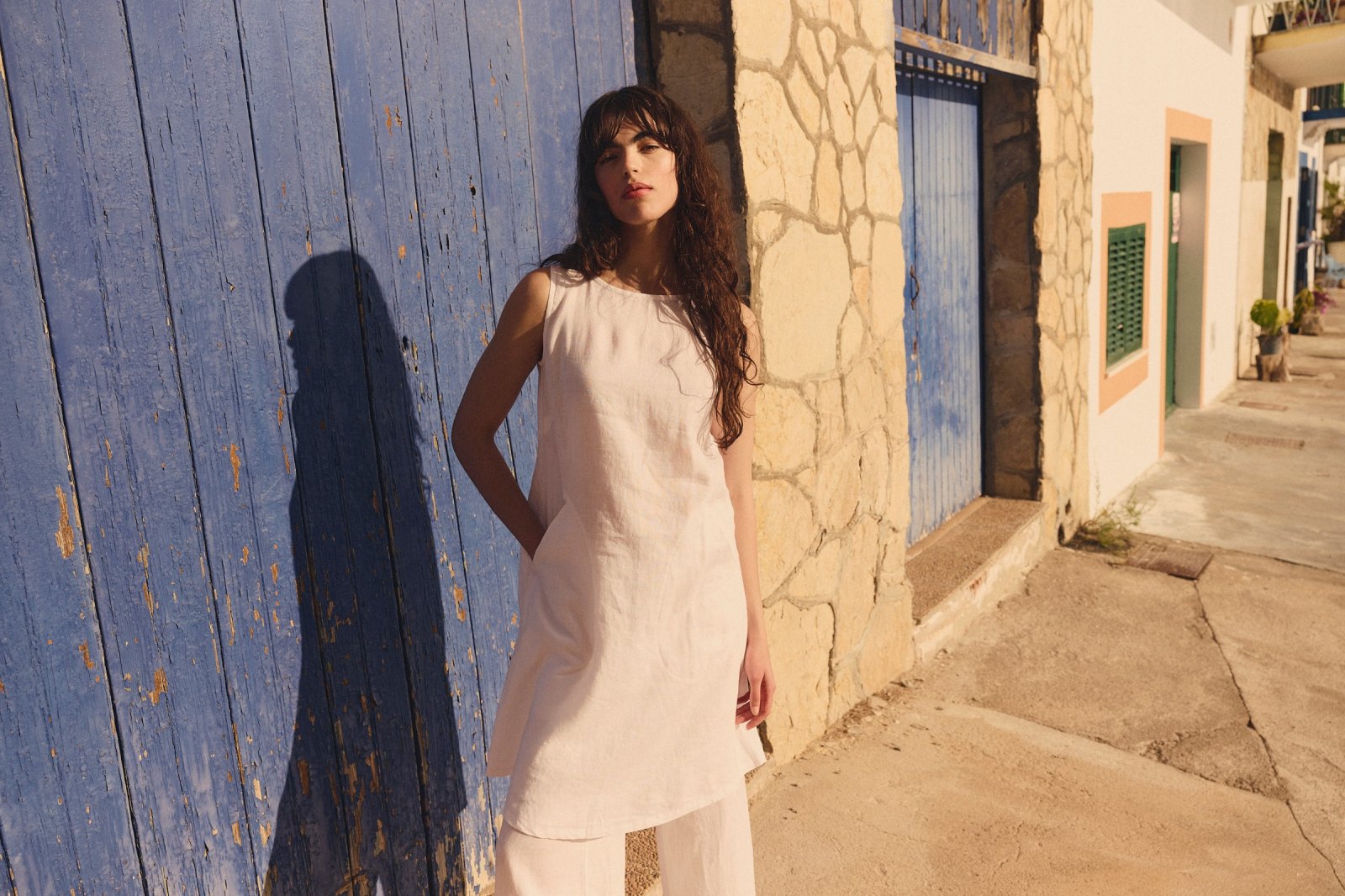Elastic Trousers Airy Linen White 15196