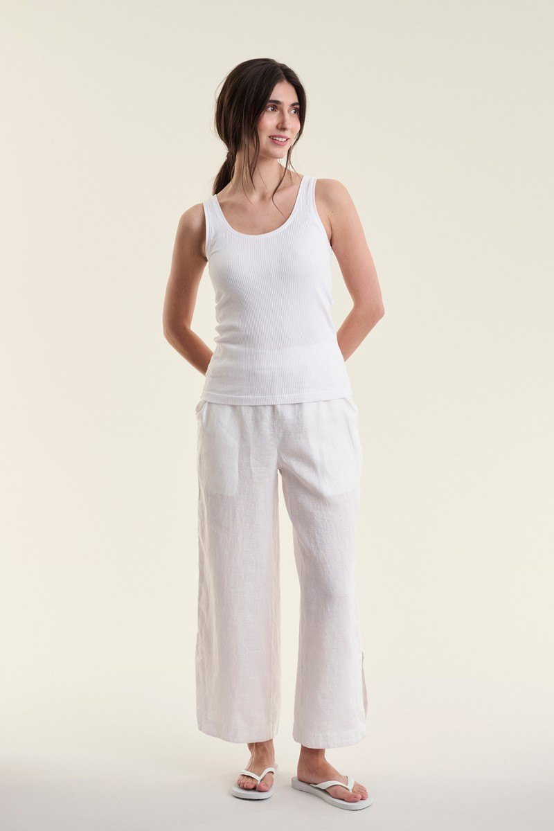 Elastic Trousers Airy Linen White 15196