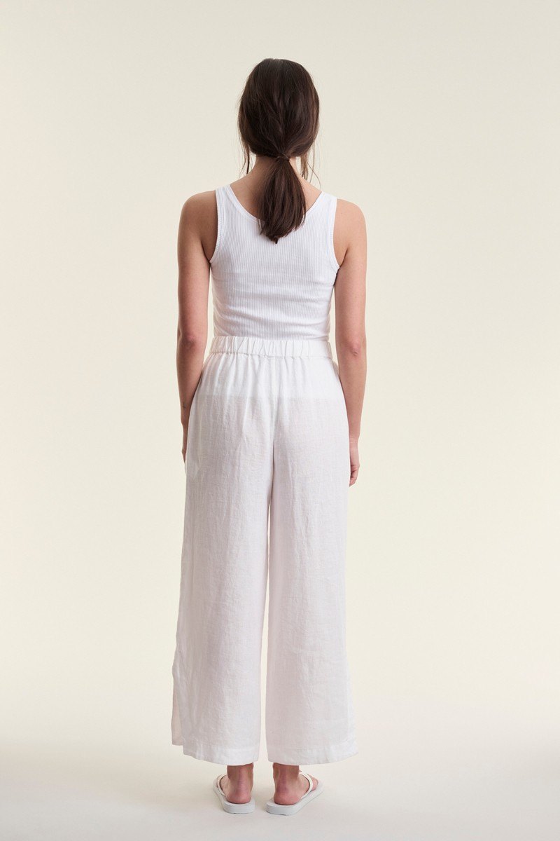 Elastic Trousers Airy Linen White 15196