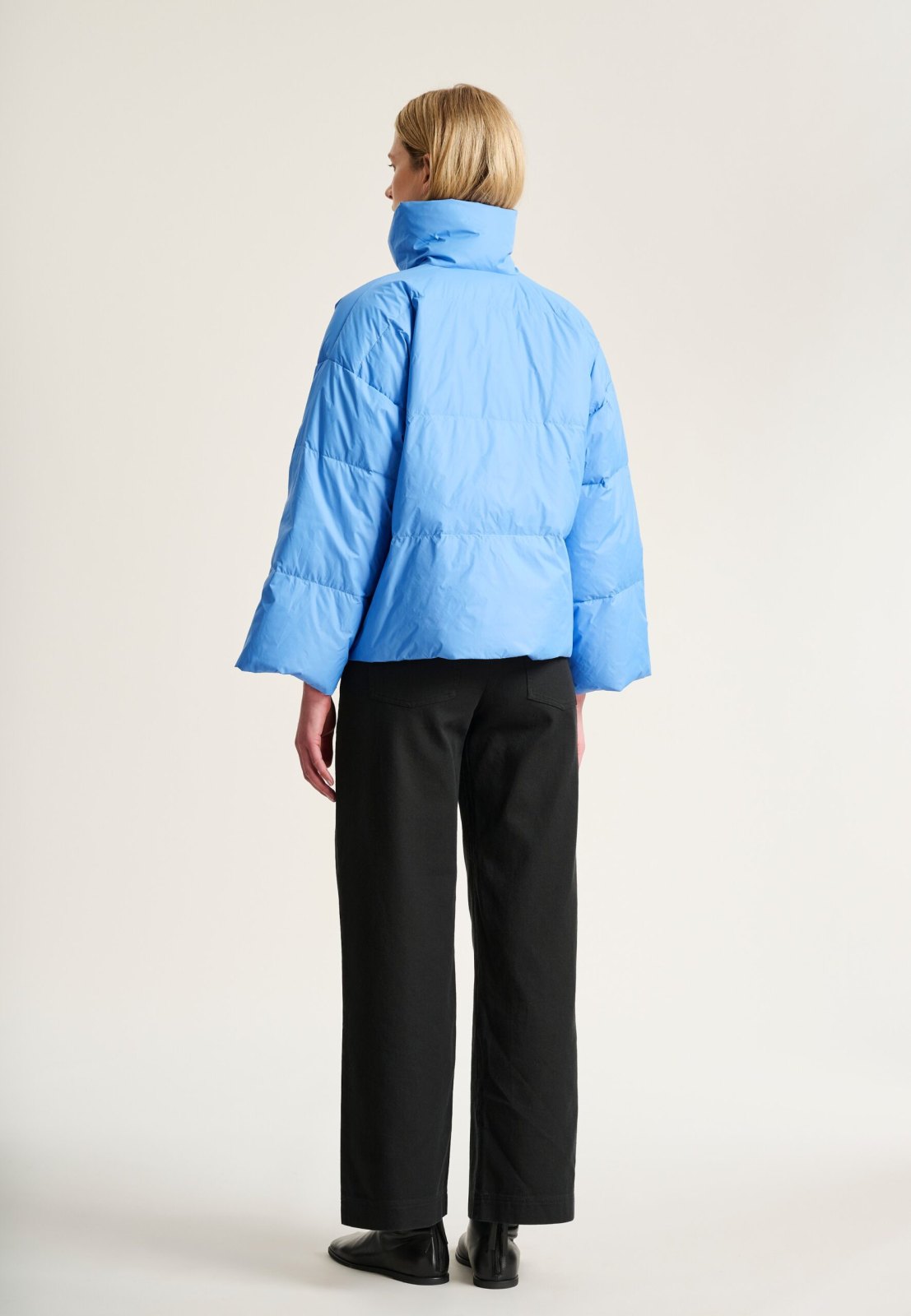 Feather Down Lapel Jacket Lake Blue 15429