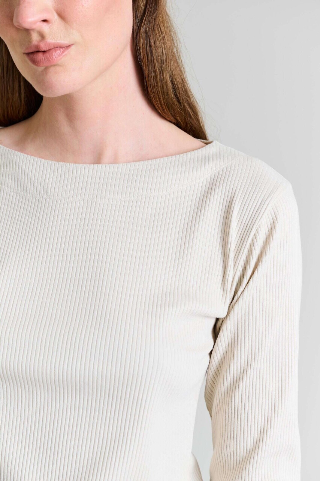 Naibu Rib Blouse W. 3/4 Sleeves Ivory 14748