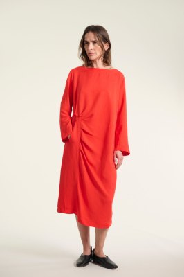 Kumamoto Pleated Dress Fiery Red 15098